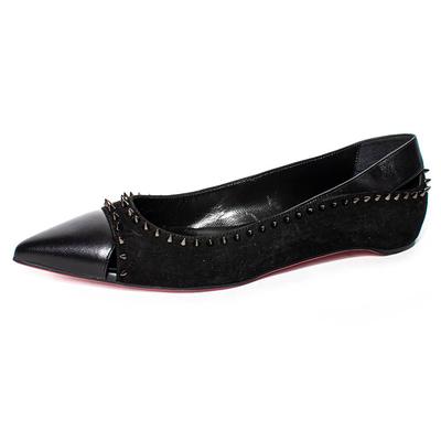 Christian Louboutin Size 37.5 Black Suede Duvettina Spiked Shoes