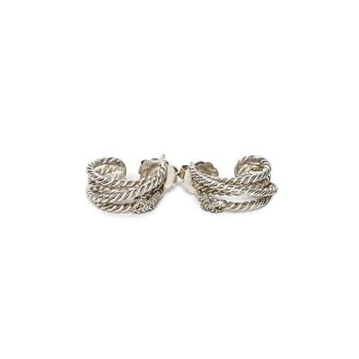 David Yurman Silver Crossover Huggie Diamond Earrings