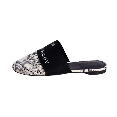 Givenchy Size 37.5 Black & White Logo Mules 