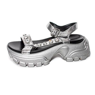 Miu Miu Size 40 Silver Slingback Embellished Sandals