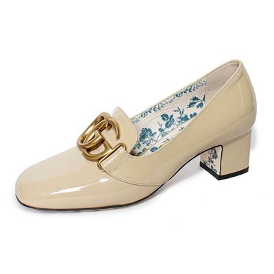 Gucci Size 37 Nude Patent Victoire GG Heels