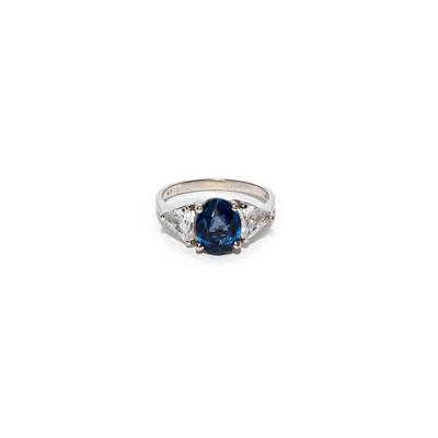 14K Gold Size 6 Sapphire and Cubic Zirconia Ring