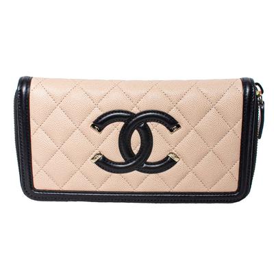 New Chanel Beige Caviar Quilted Filigree Wallet
