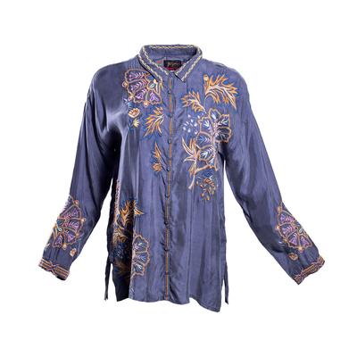 Johnny Was Size Medium Blue Floral Blouse