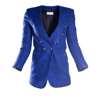 Saint Laurent Size 36 Blue Tweed Double Breasted Jacket