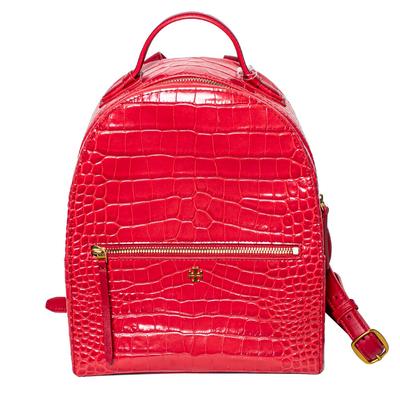 Tory Burch Red Croc Embossed Leather Backpack