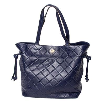 Tory Burch Navy Quilted Leather Tote Bag
