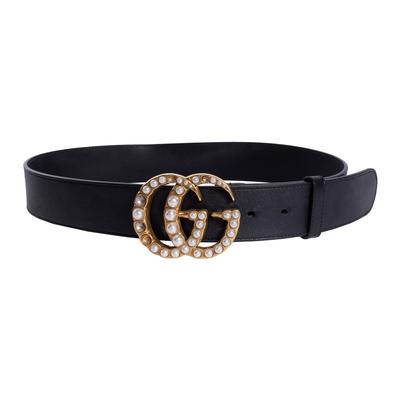 Gucci Size 80 Black Belt with Gold Logo 