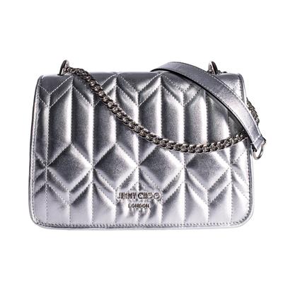 Jimmy Choo Silver Metallic Quilted Chain Bag