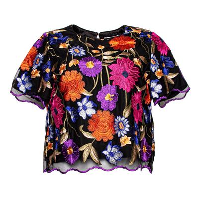 Milly Size Medium Multicolor Floral Embroidered Lace Top