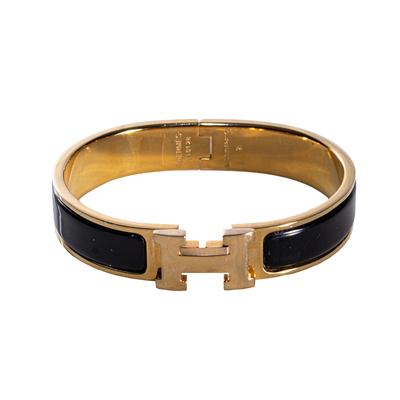 Hermes Black & Gold H Clic Enamel Bracelet
