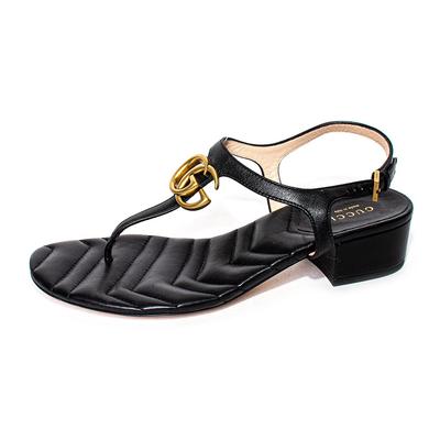 Gucci Size 37.5 Black Napa Charlotte Thong Sandals