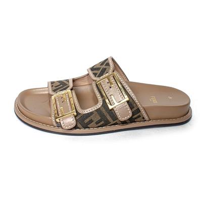 Fendi Size 40 Brown FF Jacquard Sandals