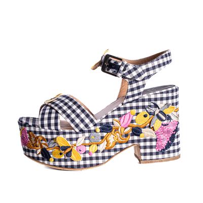 Laurence Dacade Size 38 Navy Floral Check Wedges