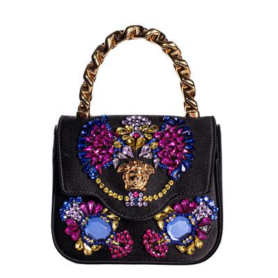Versace Black Jeweled Medusa Top Handle Bag