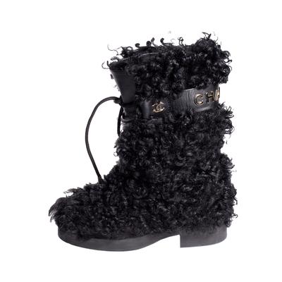 Chanel Size 37 Black Shearling Fur Boots  