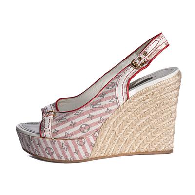 Louis Vuitton Size 38.5 Red Espadrille Wedge 