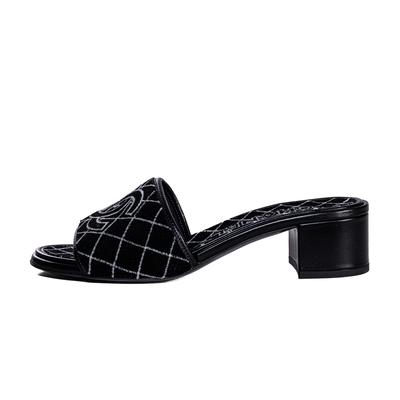 Chanel Size 37 Velvet CC Black Sandal Heels