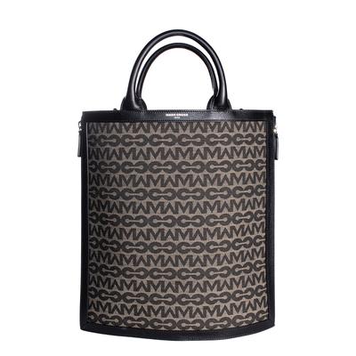 Marc Cross Black Logo Leather and Canvas Tote
