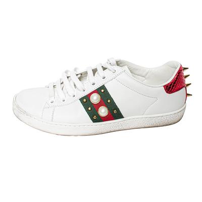 Gucci Size 37 White Ace Studded Sneakers