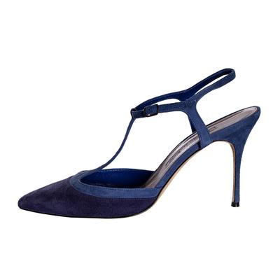 Manolo Blahnik Size 40 Blue Suede Strap Heel