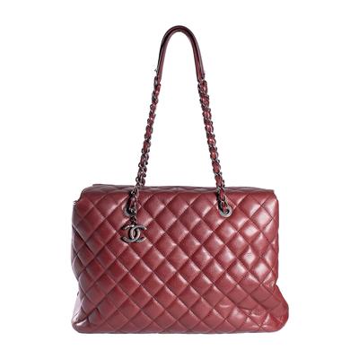Chanel Red Quilted City Tote Handbag