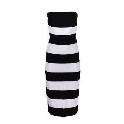 Carolina Herrera Size Large Black & White Striped Strapless Dress