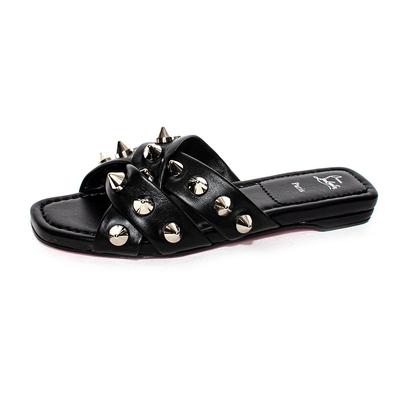Christian Louboutin Size 38 Black Spike Leather Sandals