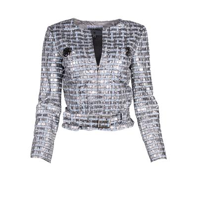 Chanel Size 36 Silver Woven Jacket